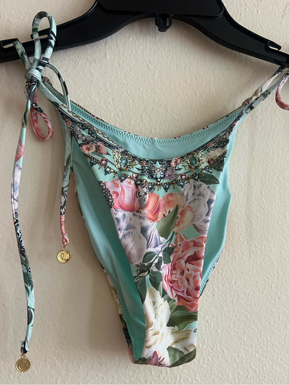 NWT $199 Per Roman Camilla Embellished Side Tie Skimpy Bikini Pant Size L - Picture 2 of 14